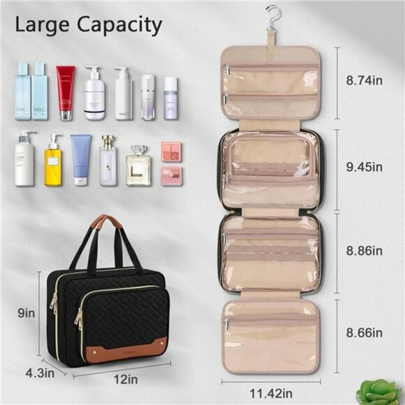 Hanging Toiletry Bag with Jewelry Organizer Waterproof Travel Makeup Storage - Picture 4 of 7